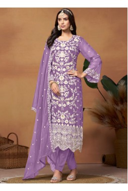 Purple Soft Organza Embroidered Casual Salwar Kameez