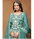 Blue Soft Organza Sequins Embroidered Casual Salwar Kameez