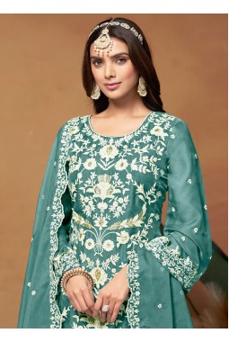 Blue Soft Organza Sequins Embroidered Casual Salwar Kameez
