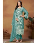 Blue Soft Organza Sequins Embroidered Casual Salwar Kameez