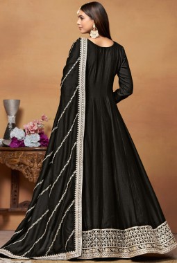 Black Art Silk Zari Embroidered Wedding Salwar Kameez