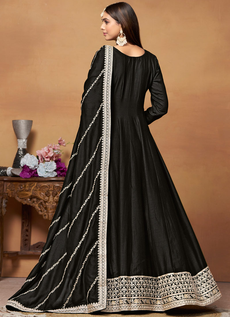 Black Art Silk Zari Embroidered Wedding Salwar Kameez