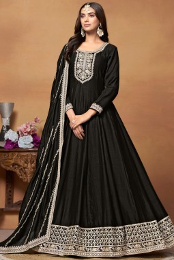 Black Art Silk Zari Embroidered Wedding Salwar Kameez