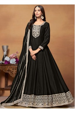 Black Art Silk Zari Embroidered Wedding Salwar Kameez
