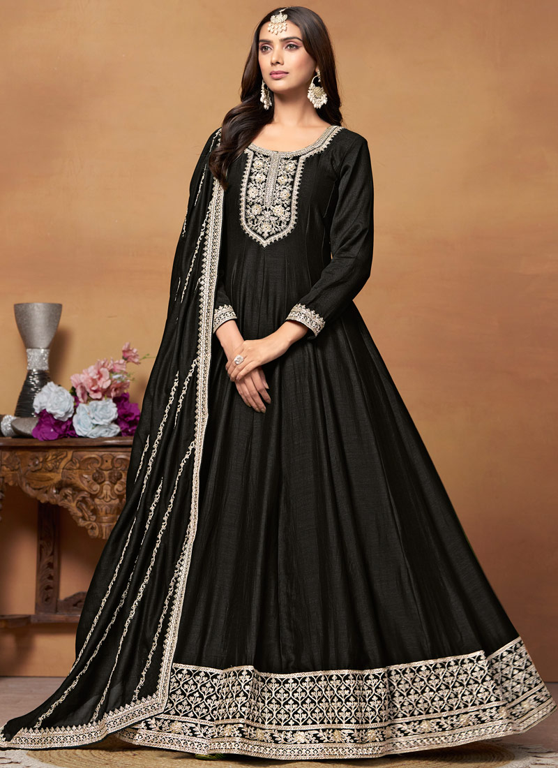 Black Art Silk Zari Embroidered Wedding Salwar Kameez