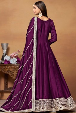 Magenta Art Silk Embroidered Wedding Salwar Kameez
