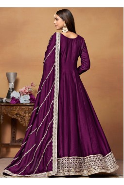 Magenta Art Silk Embroidered Wedding Salwar Kameez