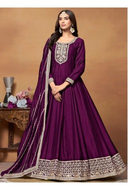 Magenta Art Silk Embroidered Wedding Salwar Kameez