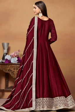 Maroon Art Silk Zari Embroidered Wedding Salwar Kameez