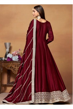 Maroon Art Silk Zari Embroidered Wedding Salwar Kameez