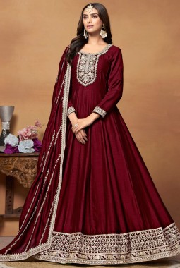 Maroon Art Silk Zari Embroidered Wedding Salwar Kameez