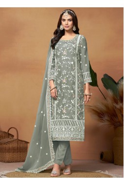 Grey Soft Organza Sequins Casual Salwar Kameez