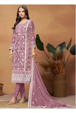 Lavender Soft Organza Sequins Embroidered Casual Salwar Kameez