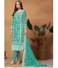 Blue Soft Organza Embroidered Casual Salwar Kameez