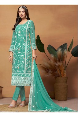 Blue Soft Organza Embroidered Casual Salwar Kameez