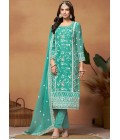 Blue Soft Organza Embroidered Casual Salwar Kameez