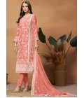 Peach Soft Organza Sequins Embroidered Casual Salwar Kameez