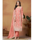 Peach Soft Organza Sequins Embroidered Casual Salwar Kameez