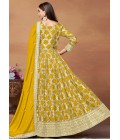 Yellow Dola Jacquard Foil Print Wedding Salwar Kameez