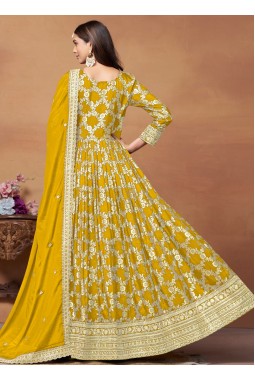 Yellow Dola Jacquard Foil Print Wedding Salwar Kameez
