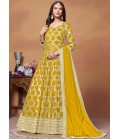 Yellow Dola Jacquard Foil Print Wedding Salwar Kameez