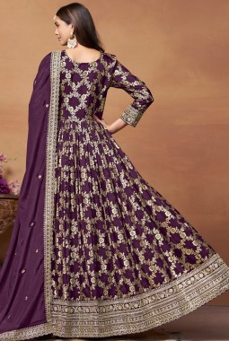 Purple Dola Jacquard Zari Embroidered Wedding Salwar Kameez