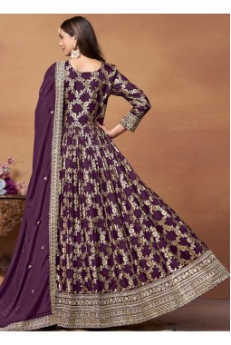 Purple Dola Jacquard Zari Embroidered Wedding Salwar Kameez