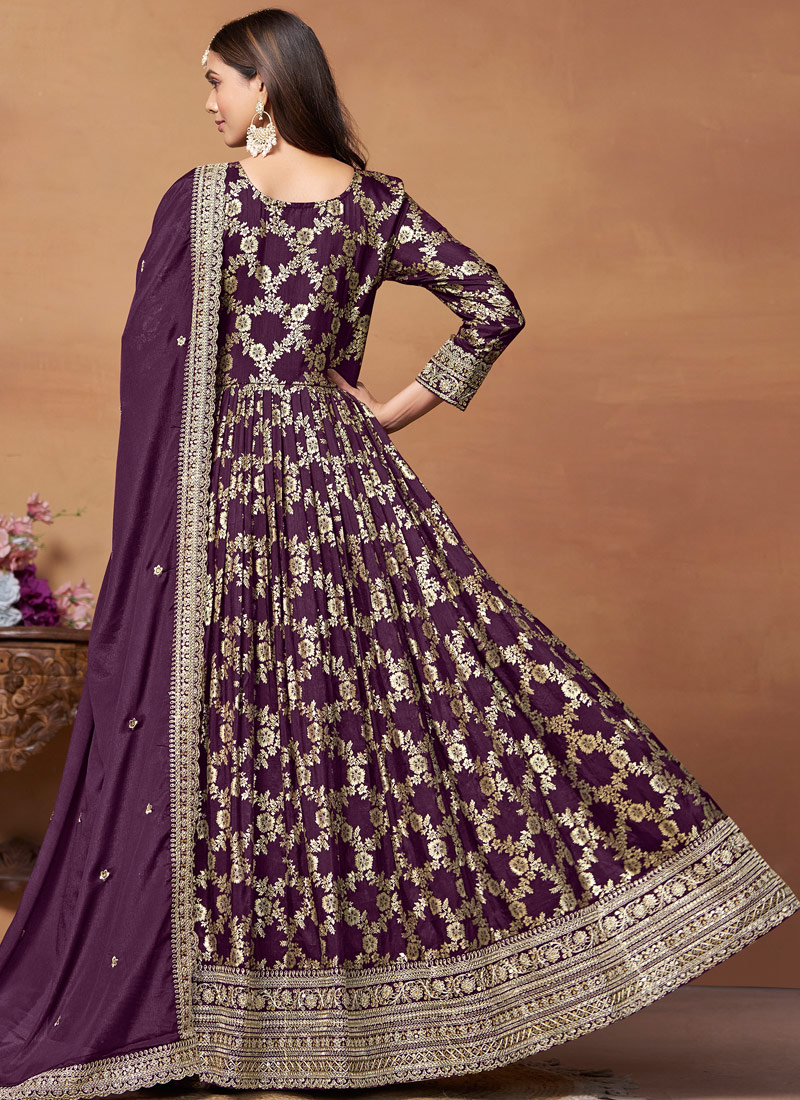 Purple Dola Jacquard Zari Embroidered Wedding Salwar Kameez