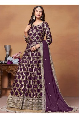 Purple Dola Jacquard Zari Embroidered Wedding Salwar Kameez