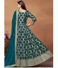 Blue Dola Jacquard Foil Print Wedding Salwar Kameez