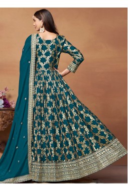 Blue Dola Jacquard Foil Print Wedding Salwar Kameez
