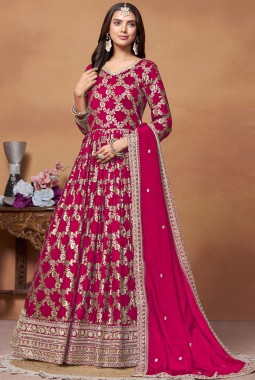 Red Dola Jacquard Zari Embroidered Wedding Salwar Kameez