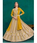 Yellow Faux Georgette Sequins Embroidered Casual Salwar Kameez