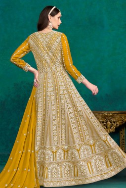 Yellow Faux Georgette Sequins Embroidered Casual Salwar Kameez