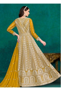 Yellow Faux Georgette Sequins Embroidered Casual Salwar Kameez