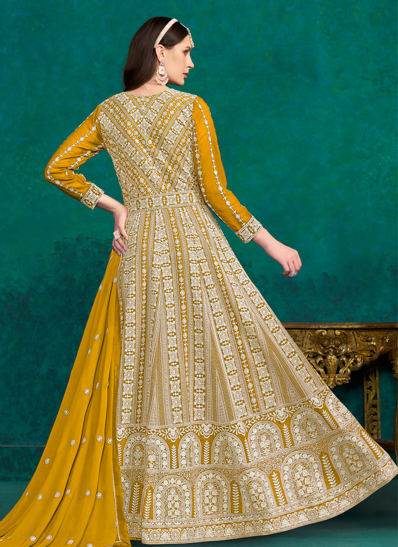 Yellow Faux Georgette Sequins Embroidered Casual Salwar Kameez