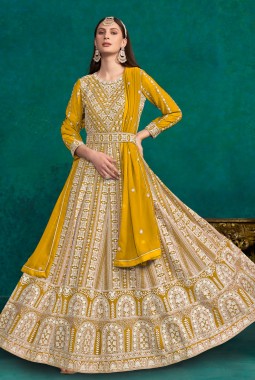 Yellow Faux Georgette Sequins Embroidered Casual Salwar Kameez