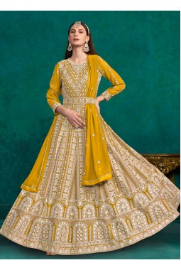 Yellow Faux Georgette Sequins Embroidered Casual Salwar Kameez