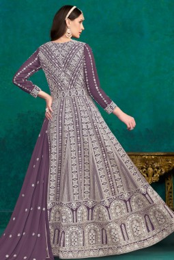 Lavender Faux Georgette Thread Embroidered Casual Salwar Kameez