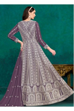 Lavender Faux Georgette Thread Embroidered Casual Salwar Kameez