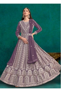 Lavender Faux Georgette Thread Embroidered Casual Salwar Kameez