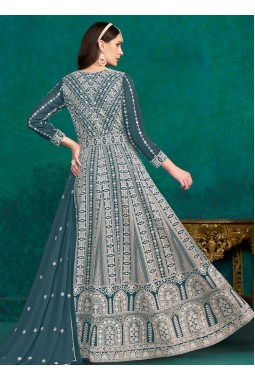 Blue Faux Georgette Sequins Embroidered Casual Salwar Kameez