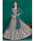 Blue Faux Georgette Sequins Embroidered Casual Salwar Kameez