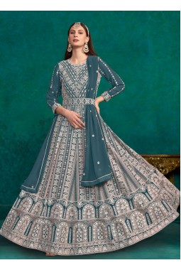 Blue Faux Georgette Sequins Embroidered Casual Salwar Kameez
