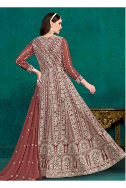Brown Faux Georgette Thread Embroidered Casual Salwar Kameez