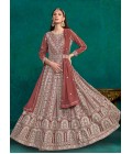 Brown Faux Georgette Thread Embroidered Casual Salwar Kameez