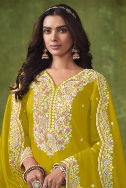 Yellow Roman Silk Embroidered Casual Salwar Kameez