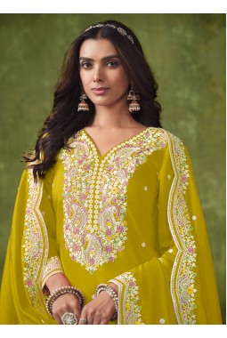 Yellow Roman Silk Embroidered Casual Salwar Kameez