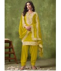 Yellow Roman Silk Embroidered Casual Salwar Kameez