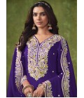 Purple Roman Silk Thread Embroidered Casual Salwar Kameez